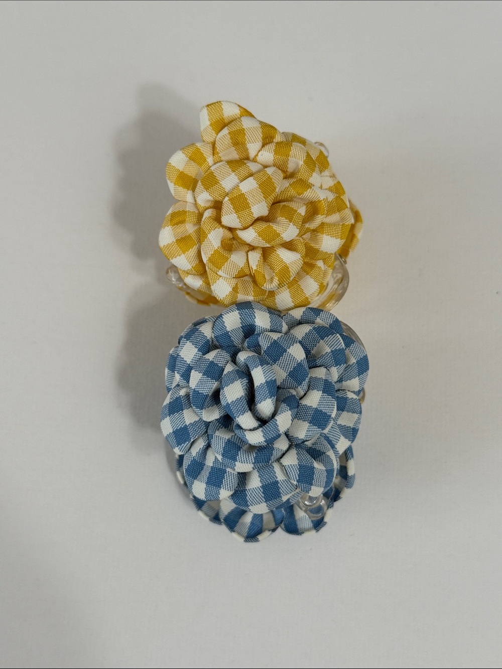 Gingham Flower Hair Clips in Yellow & Blue - Charming hair Accessories